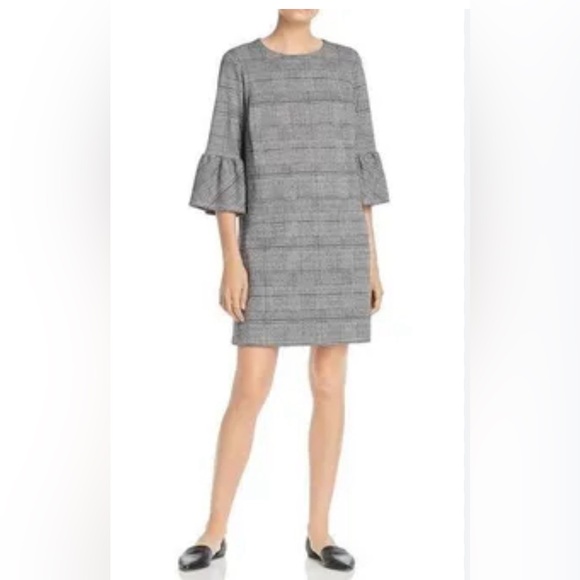 Gypsies Moondust‎ Shift Dress Large Gray Plaids Herringbone Back Zip 3/4 Sleeves - Picture 1 of 8